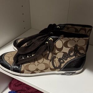 Coach Tan and Black High-Top Sneakers